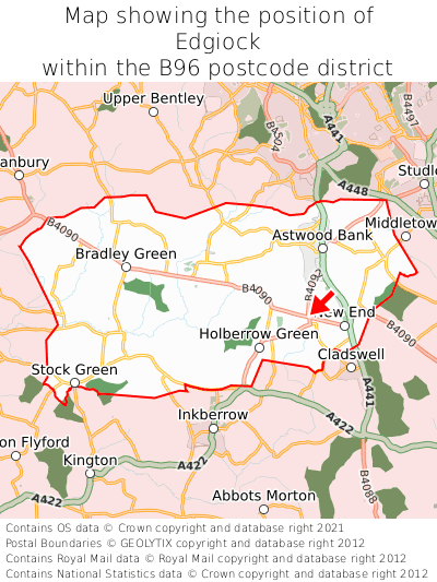 Map showing location of Edgiock within B96