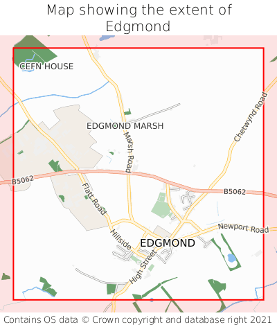 Map showing extent of Edgmond as bounding box