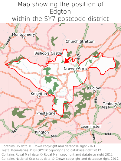 Map showing location of Edgton within SY7