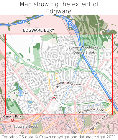 Map showing extent of Edgware as bounding box