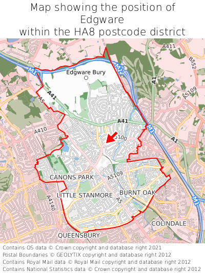 Map showing location of Edgware within HA8
