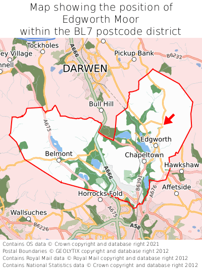 Map showing location of Edgworth Moor within BL7