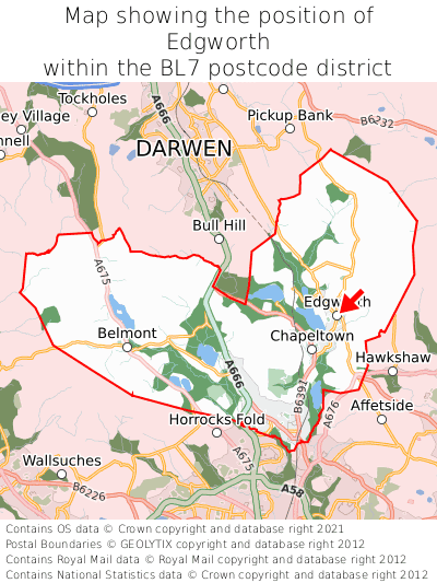 Map showing location of Edgworth within BL7