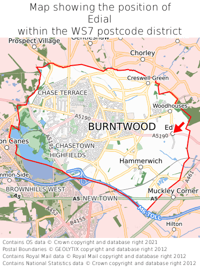 Map showing location of Edial within WS7