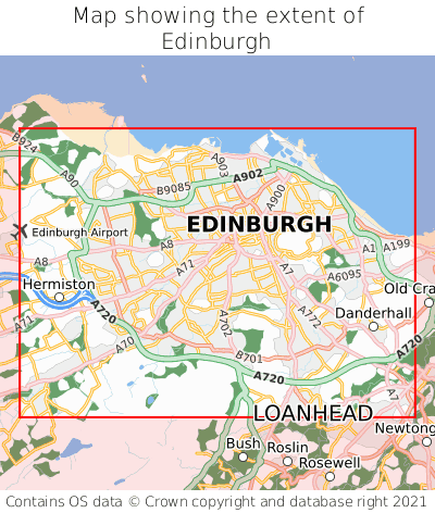 Map showing extent of Edinburgh as bounding box