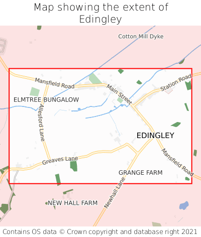 Map showing extent of Edingley as bounding box