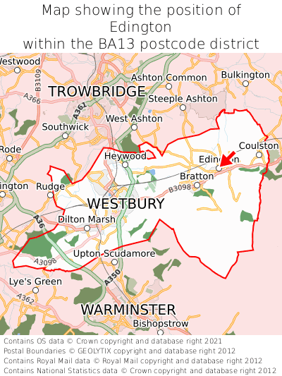 Map showing location of Edington within BA13