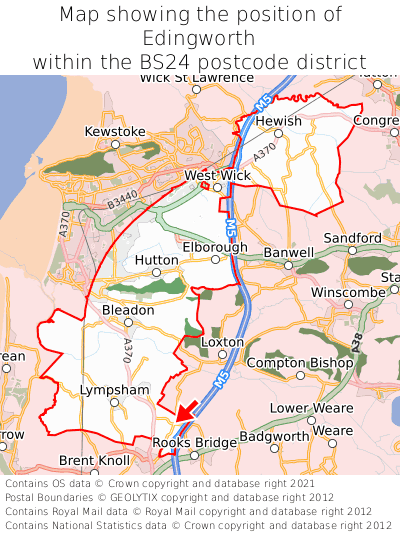 Map showing location of Edingworth within BS24