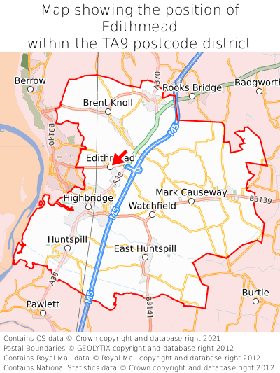 Map showing location of Edithmead within TA9