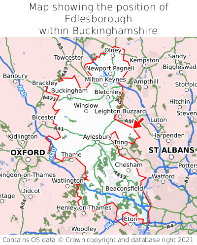 Map showing location of Edlesborough within Buckinghamshire