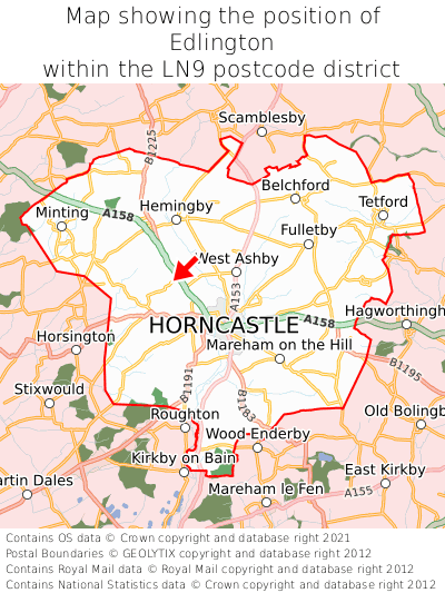 Map showing location of Edlington within LN9
