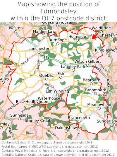 Map showing location of Edmondsley within DH7