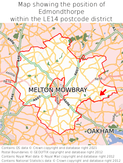 Map showing location of Edmondthorpe within LE14