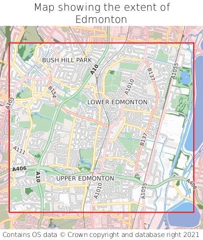 Map showing extent of Edmonton as bounding box