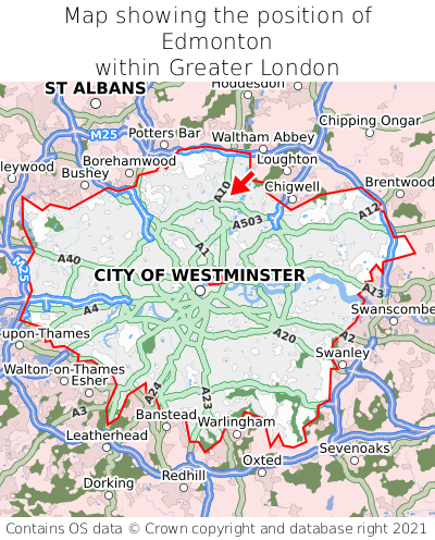 Map showing location of Edmonton within Greater London