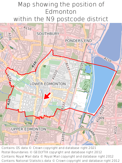 Map showing location of Edmonton within N9