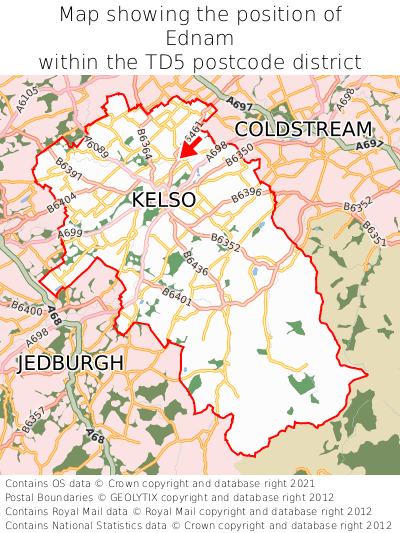 Map showing location of Ednam within TD5