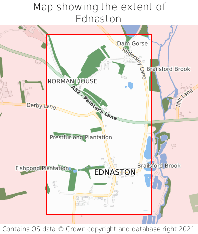 Map showing extent of Ednaston as bounding box
