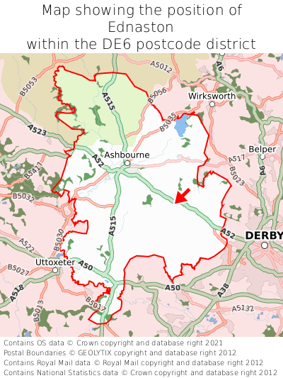 Map showing location of Ednaston within DE6