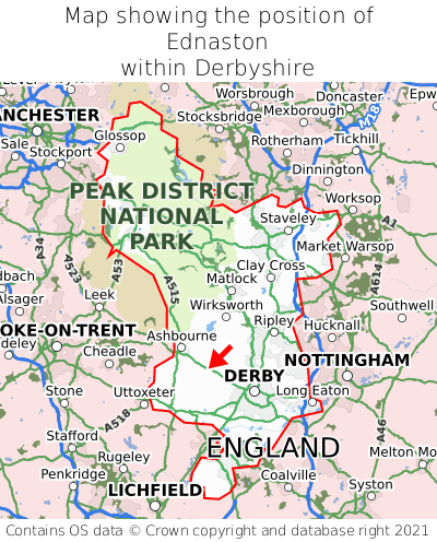 Map showing location of Ednaston within Derbyshire