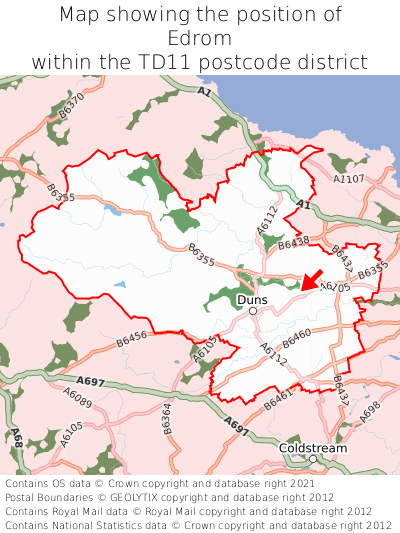 Map showing location of Edrom within TD11
