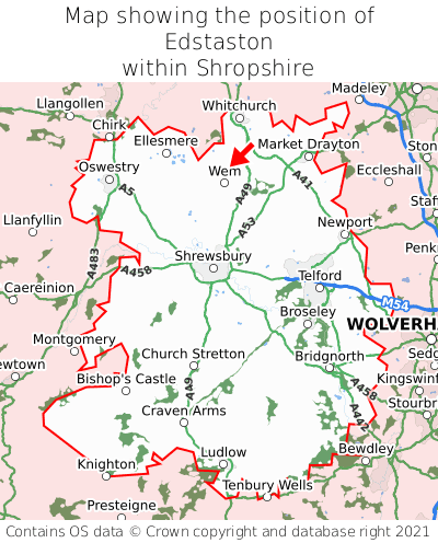 Map showing location of Edstaston within Shropshire