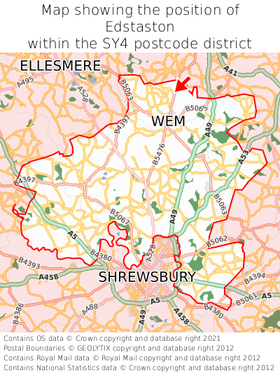 Map showing location of Edstaston within SY4