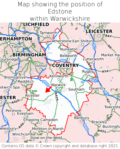 Map showing location of Edstone within Warwickshire