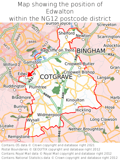 Map showing location of Edwalton within NG12