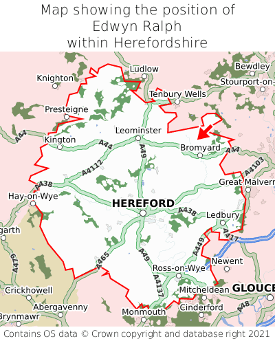 Map showing location of Edwyn Ralph within Herefordshire