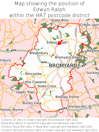 Map showing location of Edwyn Ralph within HR7