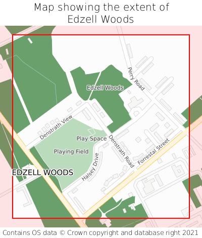 Map showing extent of Edzell Woods as bounding box