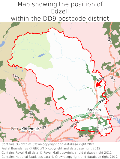 Map showing location of Edzell within DD9