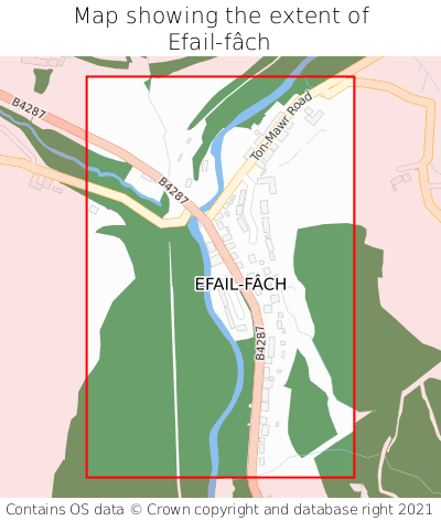 Map showing extent of Efail-fâch as bounding box