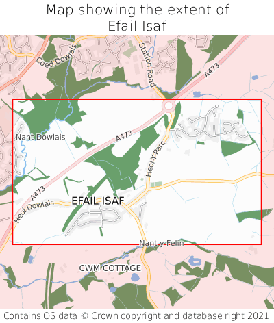 Map showing extent of Efail Isaf as bounding box