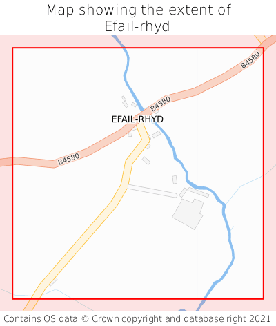 Map showing extent of Efail-rhyd as bounding box