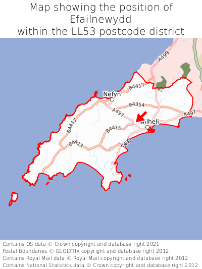 Map showing location of Efailnewydd within LL53