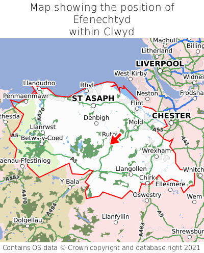 Map showing location of Efenechtyd within Clwyd