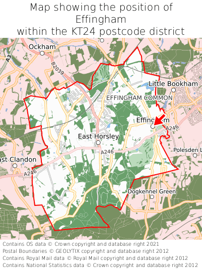 Map showing location of Effingham within KT24