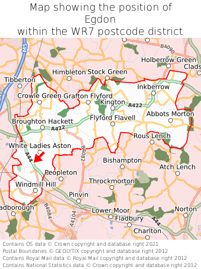 Map showing location of Egdon within WR7