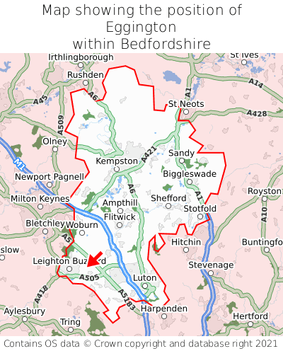 Map showing location of Eggington within Bedfordshire