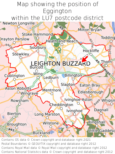 Map showing location of Eggington within LU7