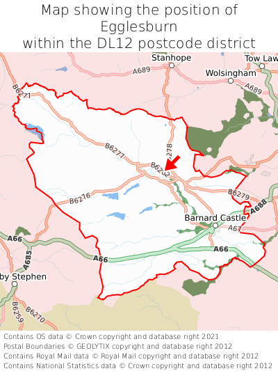 Map showing location of Egglesburn within DL12