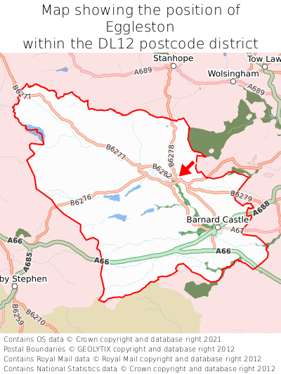 Map showing location of Eggleston within DL12