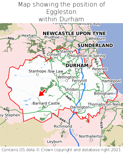 Map showing location of Eggleston within Durham