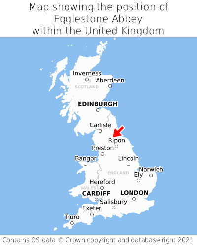 Map showing location of Egglestone Abbey within the UK