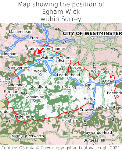 Map showing location of Egham Wick within Surrey