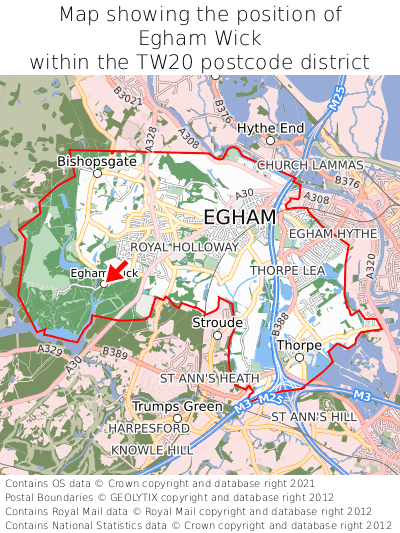 Map showing location of Egham Wick within TW20