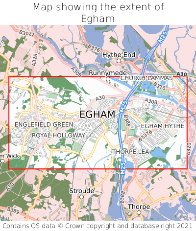 Map showing extent of Egham as bounding box