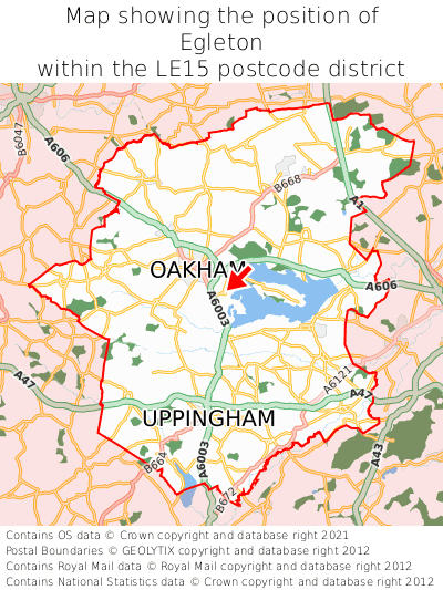 Map showing location of Egleton within LE15